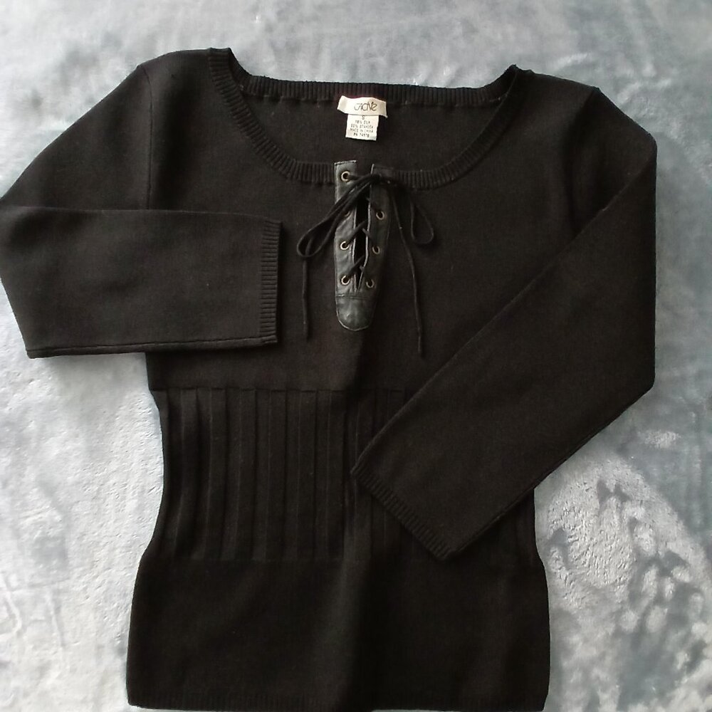 Black Cache Silk Knit with Leather Detail